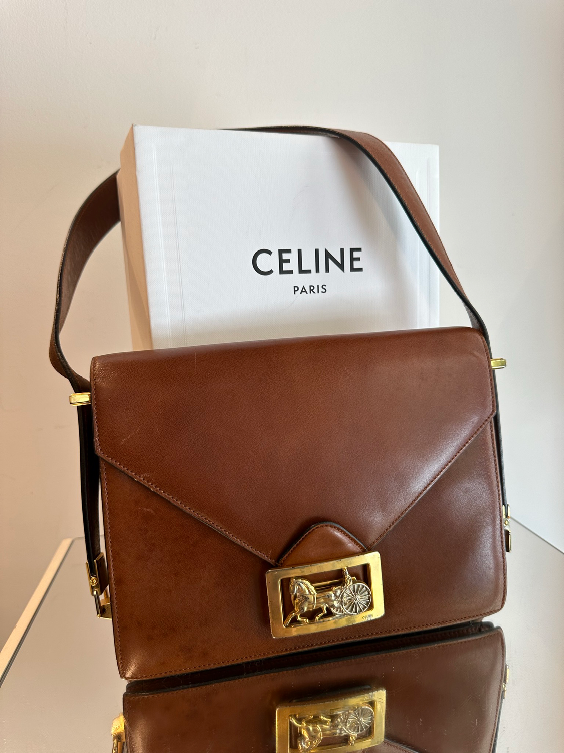BORSA CELINE VINTAGE PELLE CUOIO LOGO CALESSE