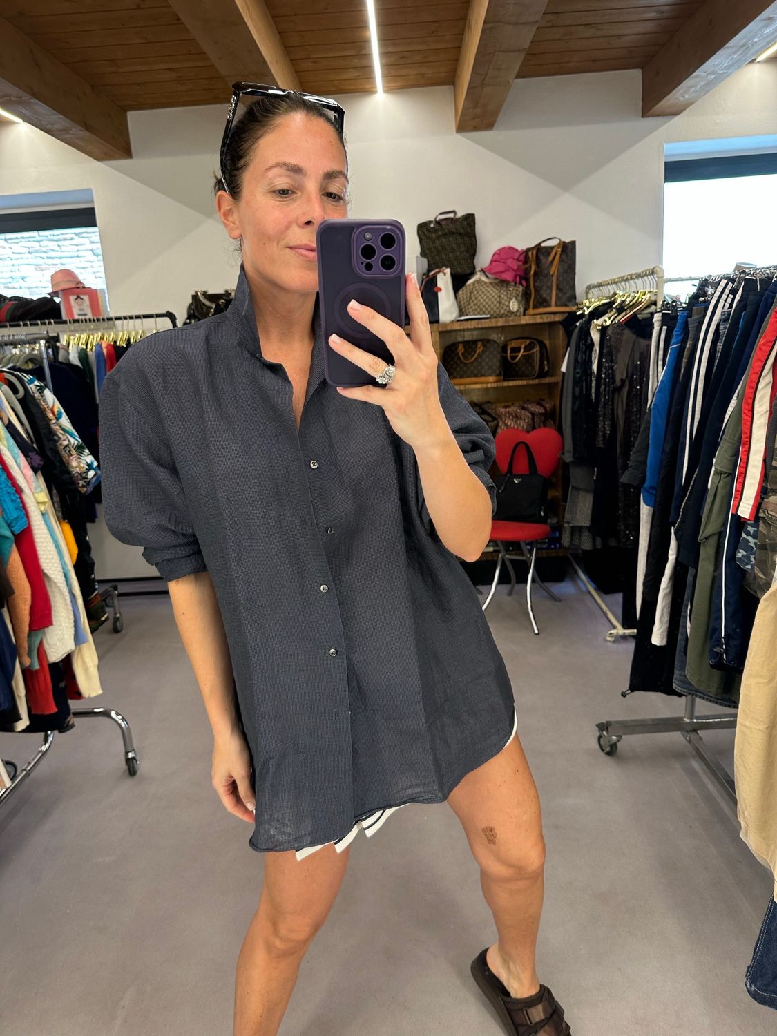 CAMICIA YSL LINO BLU/GRIGIO DENIM