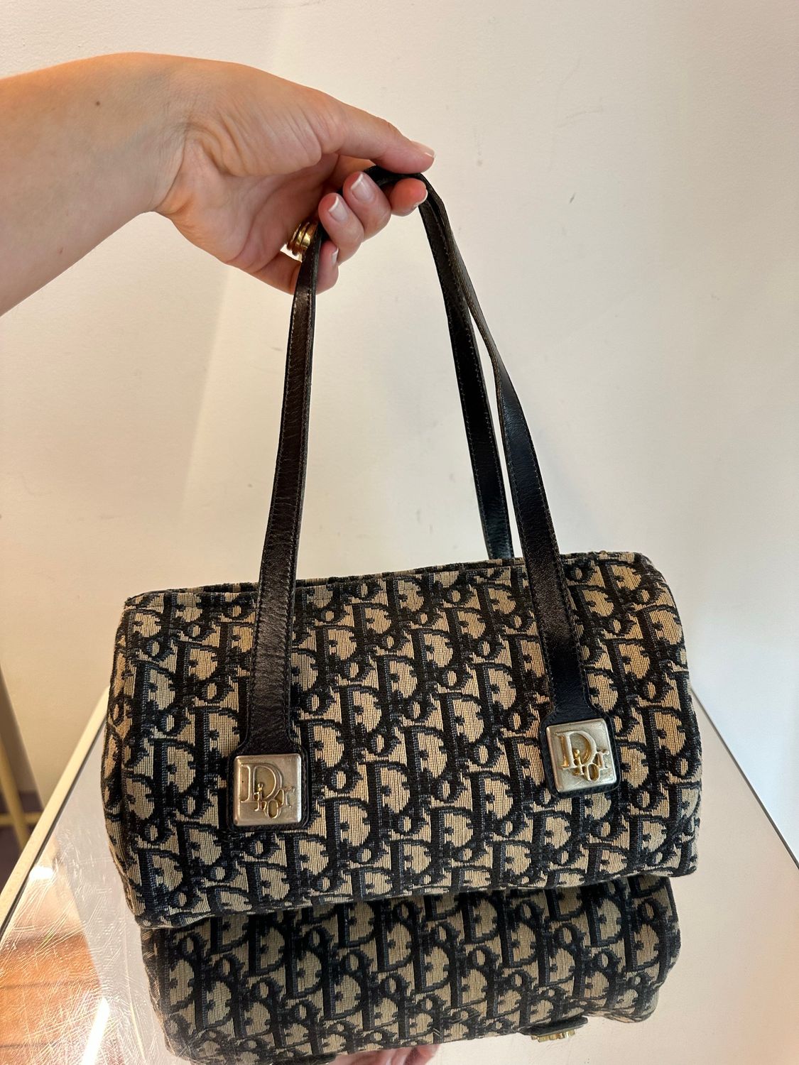 BAULETTO DIOR ROLL TESSUTO MONOGRAM E PELLE BLU