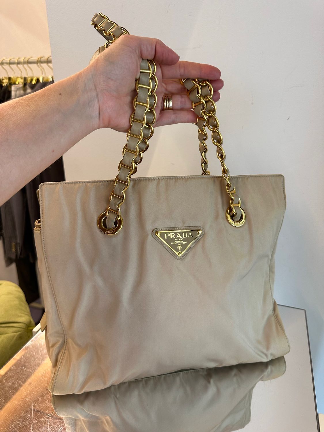 BORSA PRADA NYLON BEIGE HARDWARE ORO E PELLE