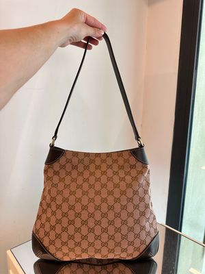 BORSA GUCCI TESSUTO MONOGRAM ROSATO E PELLE TESTA DI MORO