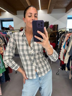 CAMICIA BURBERRY DONNA CHECK FONDO CHIARO TG M SLIM