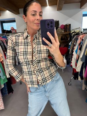 CAMICIA BURBERRY DONNA CHECK SABBIA GRANDE TG M SLIM