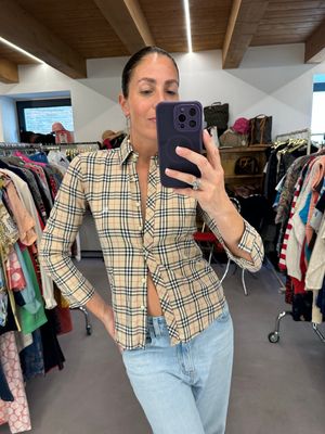 CAMICIA BURBERRY DONNA CHECK CLASSICO SABBIA PICCOLO TG M SLIM