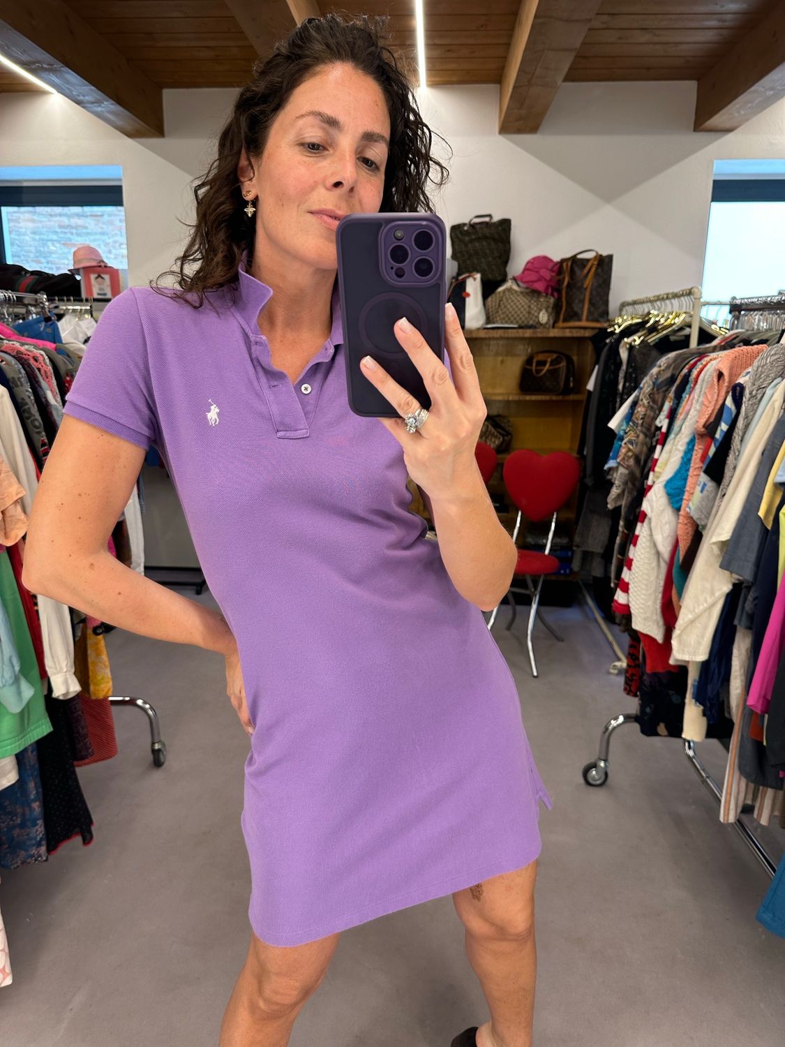 ABITINO RALPH LAUREN POLO MANICA CORTA LAVANDA CAVALLINO GRIGIO TG S