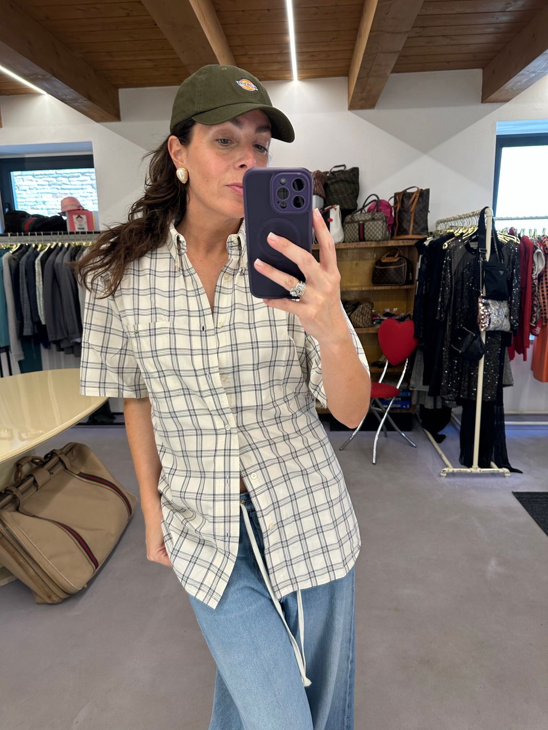 CAMICIA LACOSTE MANICA CORTA FONDO SABBIA SCOZZESE BLU BOTTON DOWN TG L