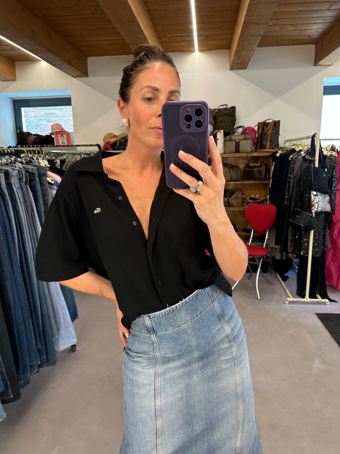 BLUSA A POLO LACOSTE NERA DONNA