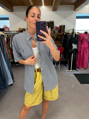 CAMICIA RALPH LAUREN MANICA CORTA VICHY MINI BIANCO BLU CAVALLINO RICAMATO TG XL