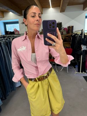 CAMICIA RALPH LAUREN DONNA LOGO MAXI RIGHE BIANCHE ROSA TG S