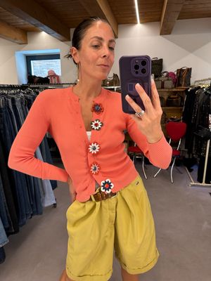 CARDIGAN FENDI COTONE A COSTINE SALMONE CON BOTTONI SCULTURA STACCABILI TG S