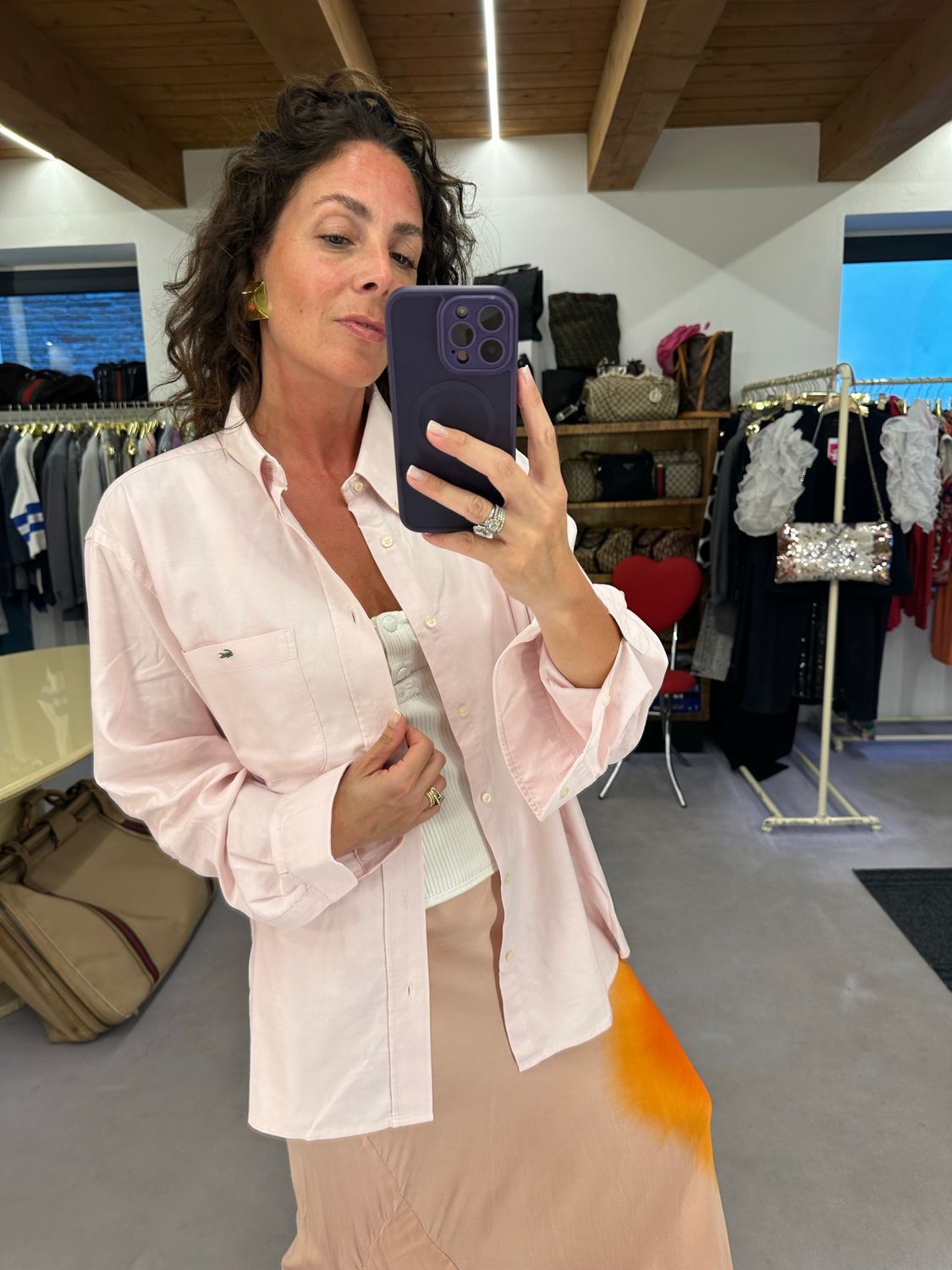 CAMICIA LACOSTE ROSA CHIARO LOGO RICAMATO SUL TASCHINO TG XL