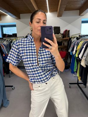 CAMICIA RALPH LAUREN MANICA CORTA VICHY MAXI BIANCO BLU CAVALLINO DETTAGLIATO TG S UNISEX