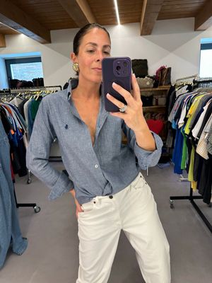 CAMICIA RALPH LAUREN DENIM BLU SBIADITO CAVALLINO RICAMATO TG M SLIM