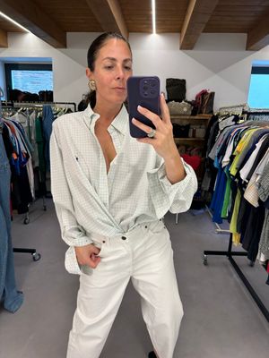 CAMICIA RALPH LAUREN TG XXL COTONE BIANCO SQUADRETTATURA RIGA VERDE E VIOLA CAVALLINO BLU