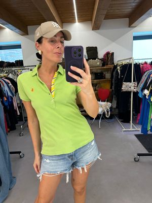 POLO RALPH LAUREN VERDE ACIDO CAVALLINO ARANCIO INSERTO PASSAMANERIA TG M DONNA