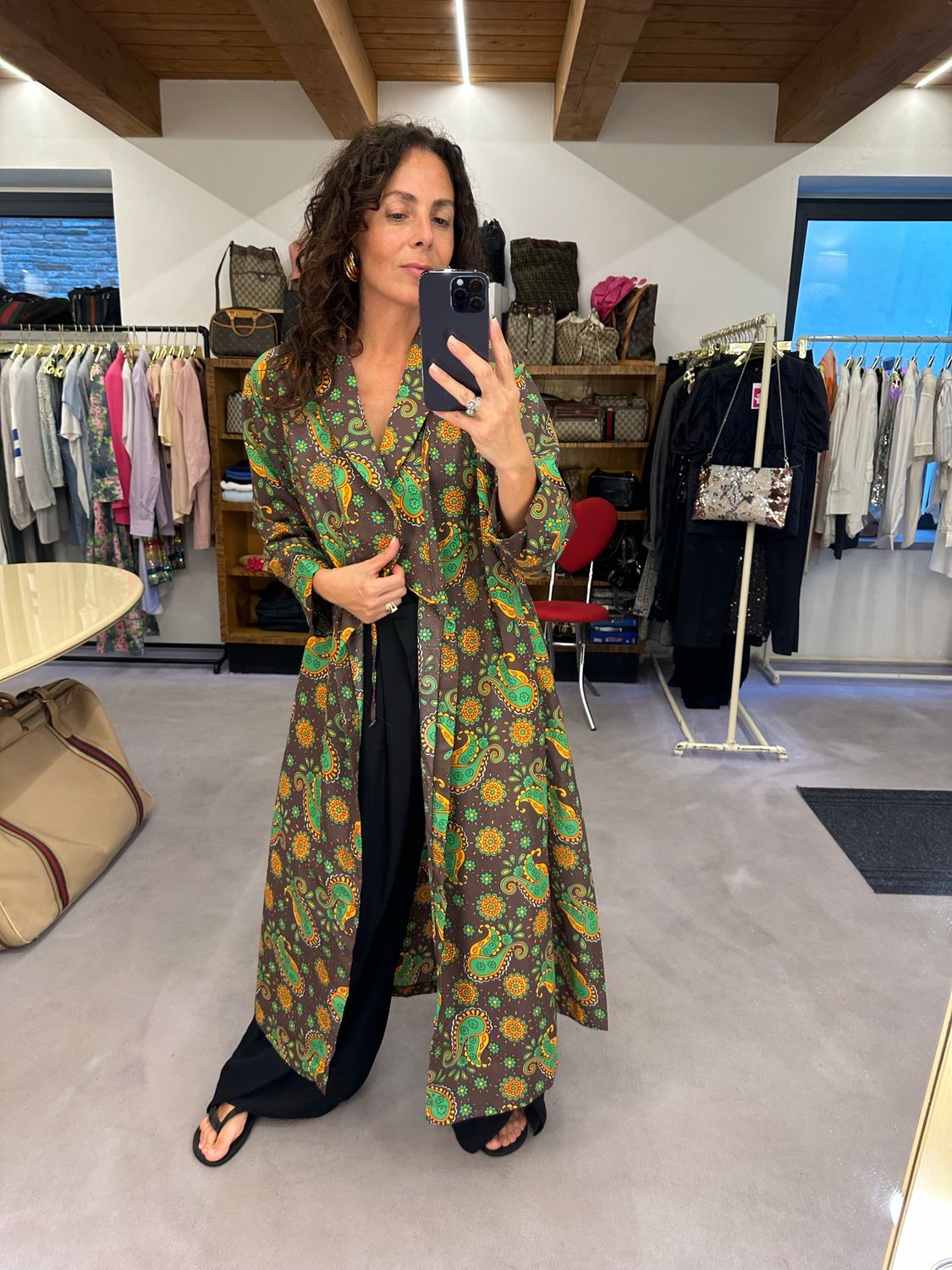 KIMONO VINTAGE FANTASIA FLOREALE MARRONE VERDE ARANCIO TG U