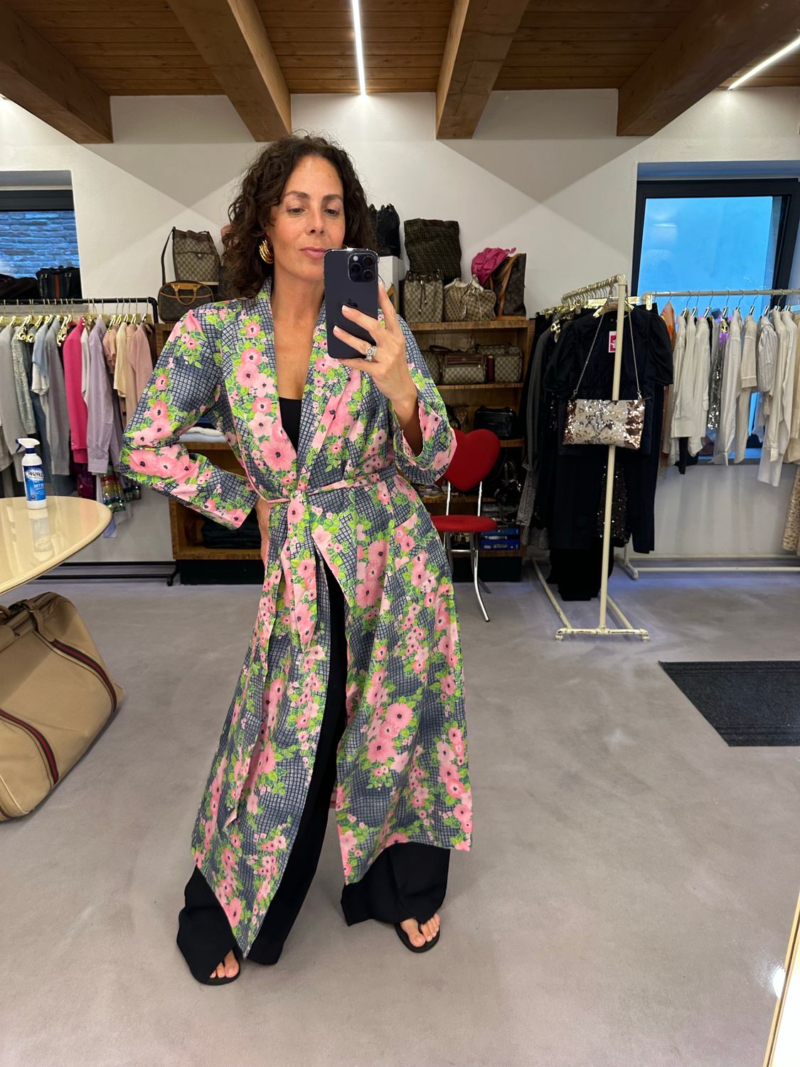 KIMONO VINTAGE FANTASIA FLOREALE ROSA TG U