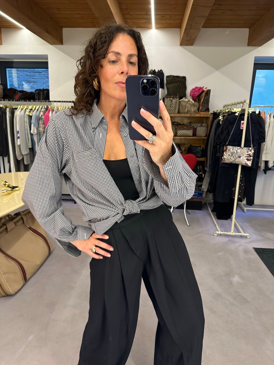 CAMICIA LACOSTE VICHY GRIGIO NERO TG XL