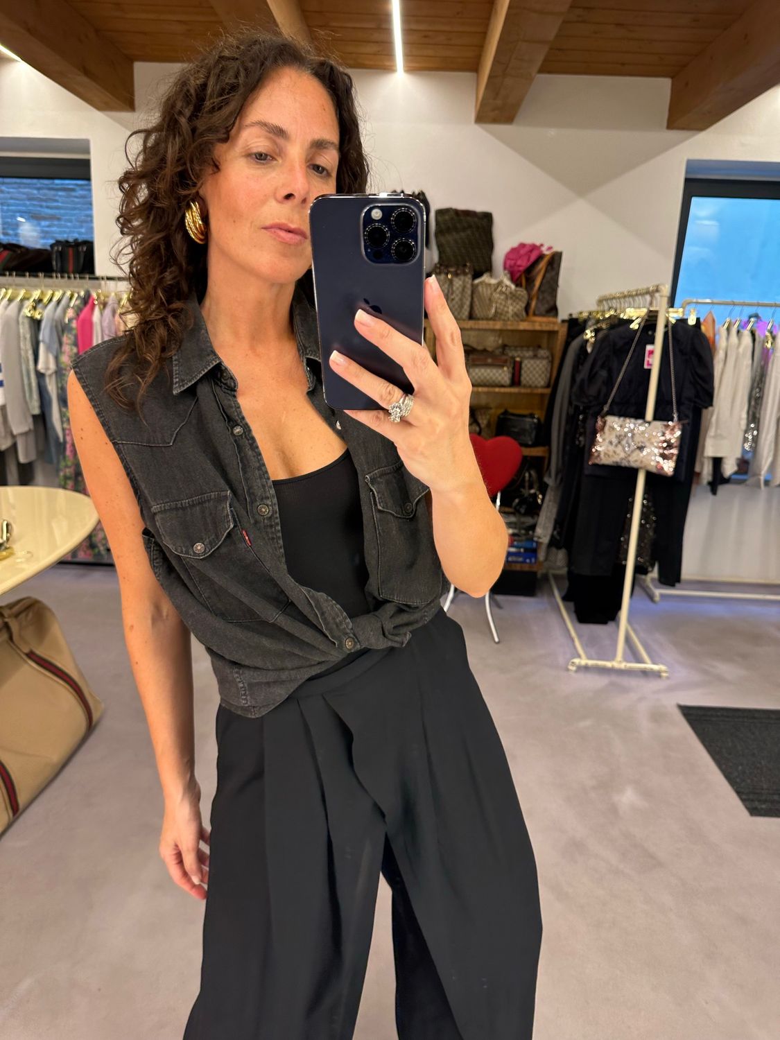 CAMICIA LEVIS DENIM NERO SENZA MANICHE TG L