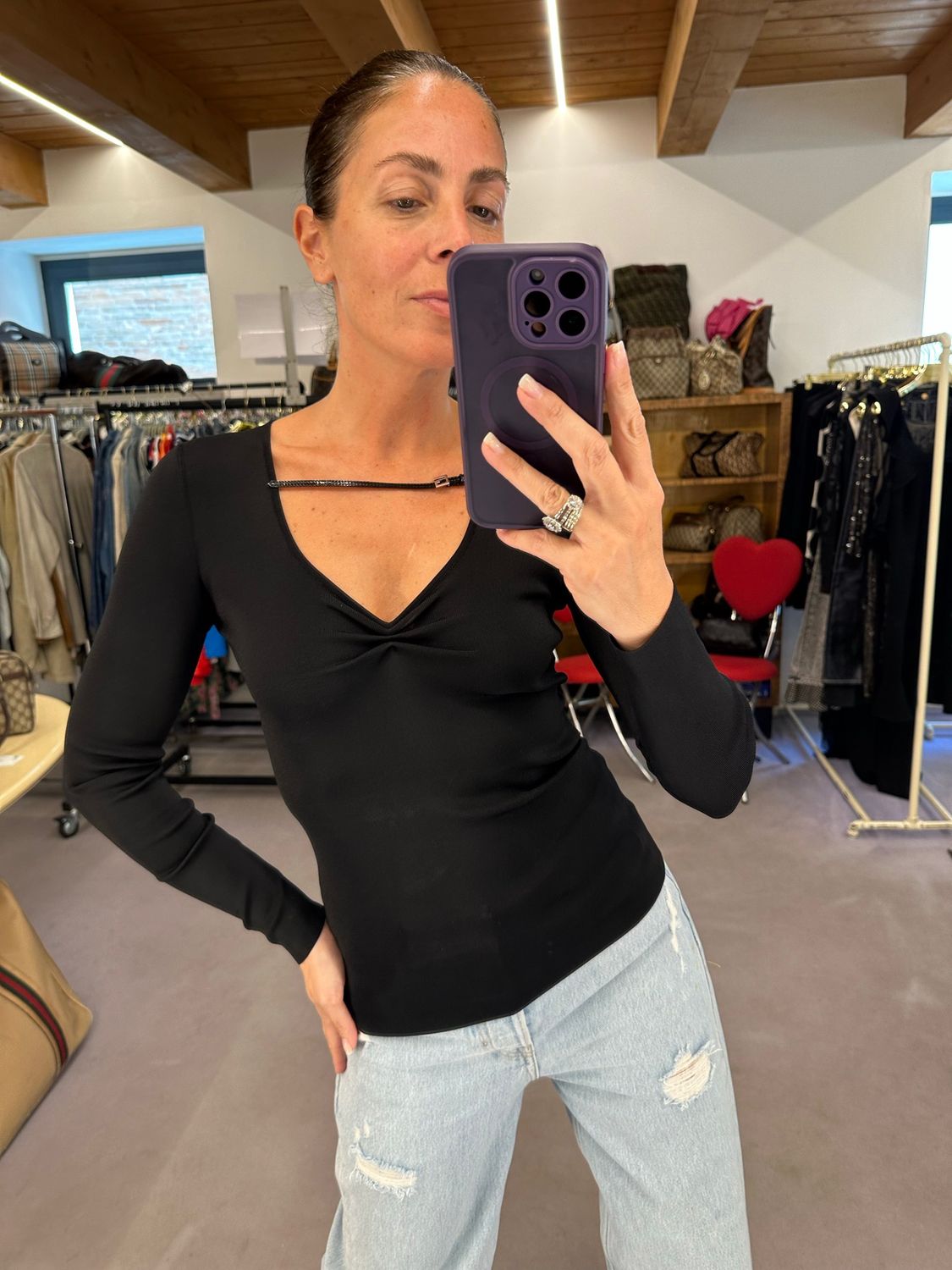 MAGLIA GUCCI V NECK CON CINTURINO PELLE LUCIDA