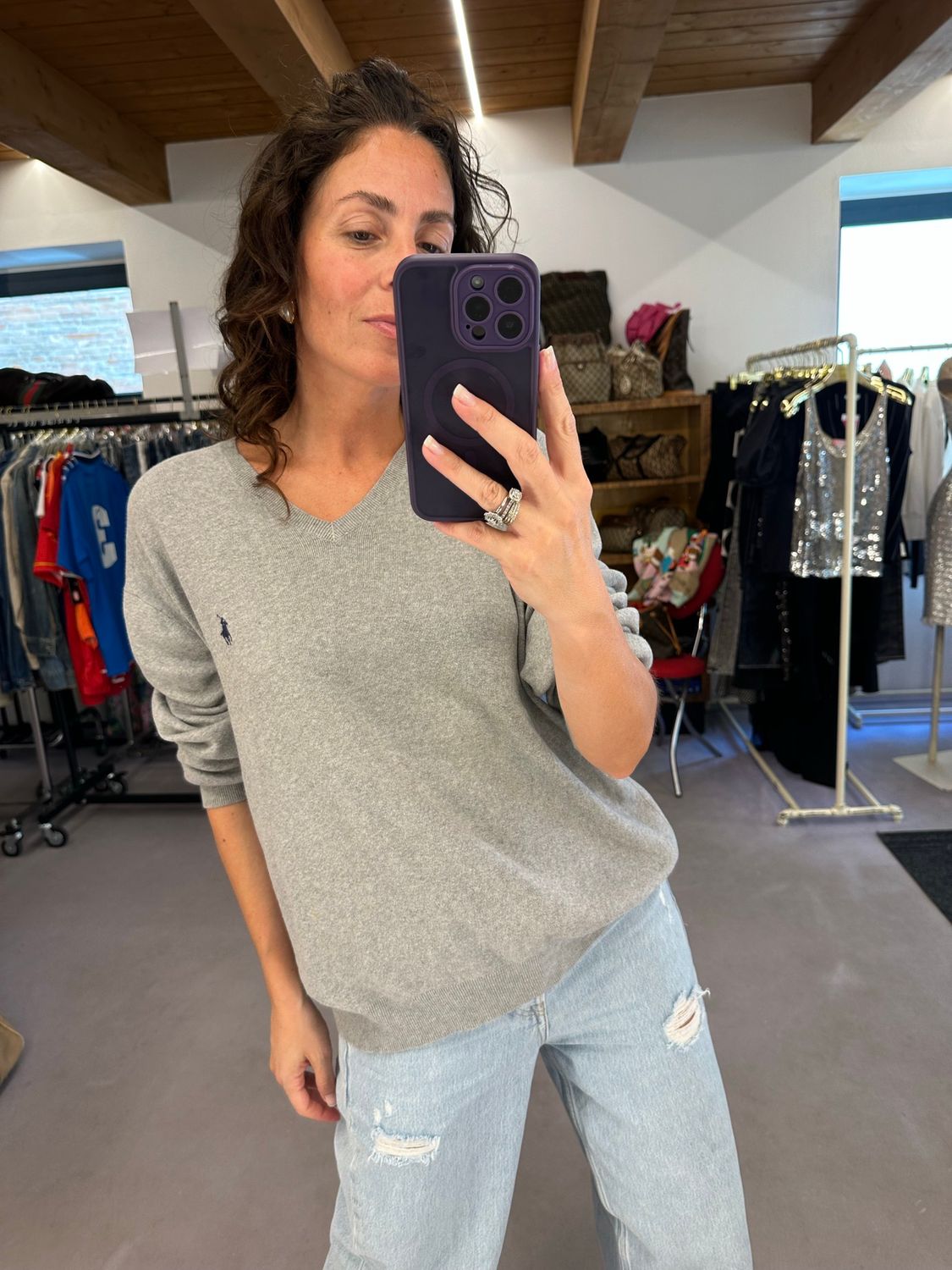 MAGLIONCINO RALPH LAUREN PIMA COTTON GRIGIO UNISEX TG XL