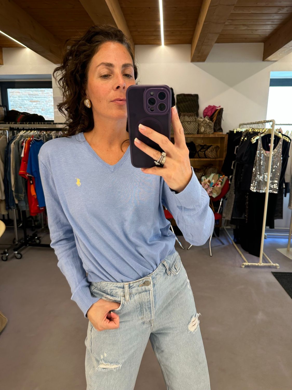 MAGLIONCINO RALPH LAUREN AZZURRO CHIARO CAVALLINO GIALLO PASTELLO TG M 