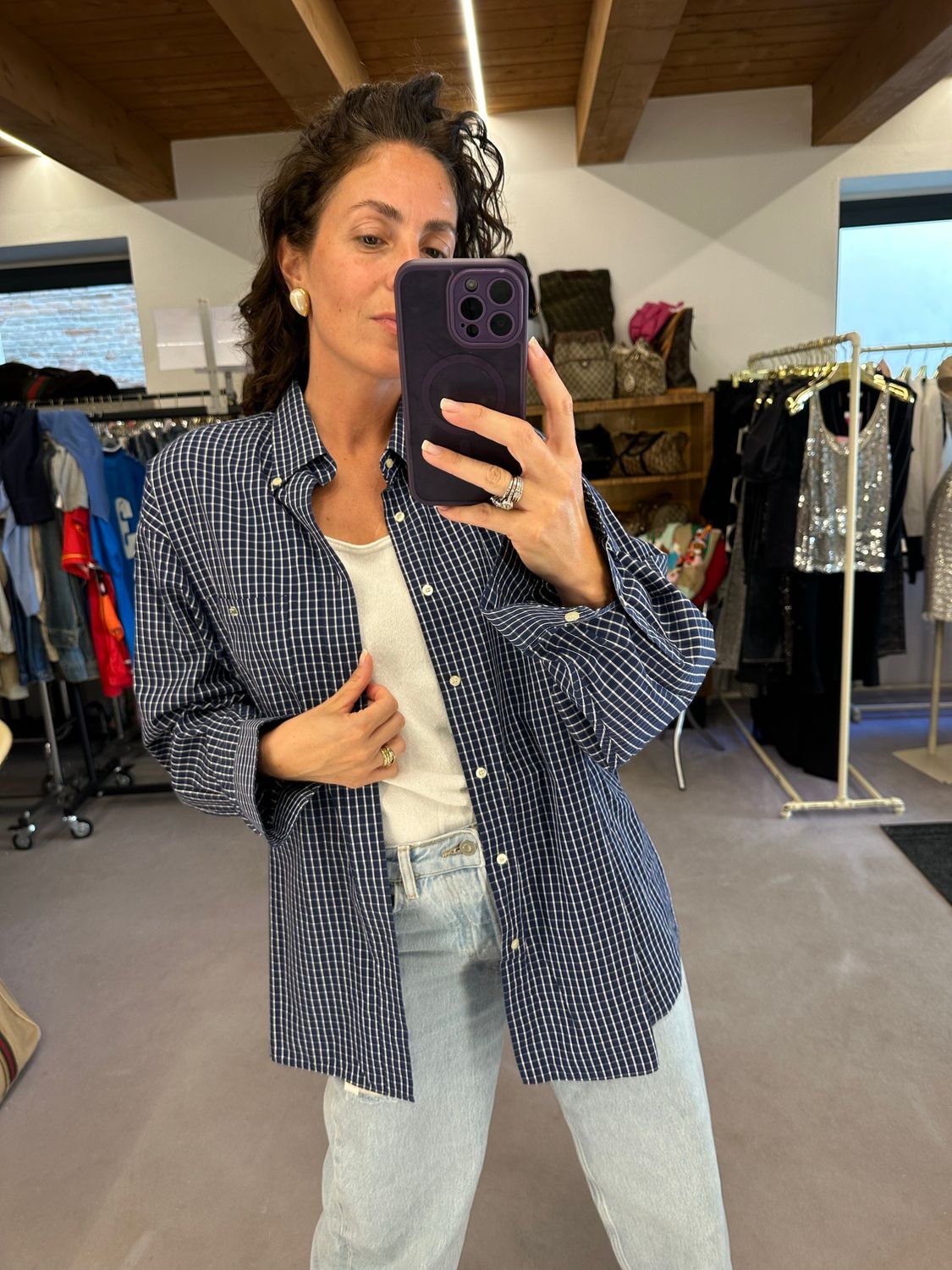 CAMICIA LACOSTE BLU SQUADRETTATA BIANCA TG XL