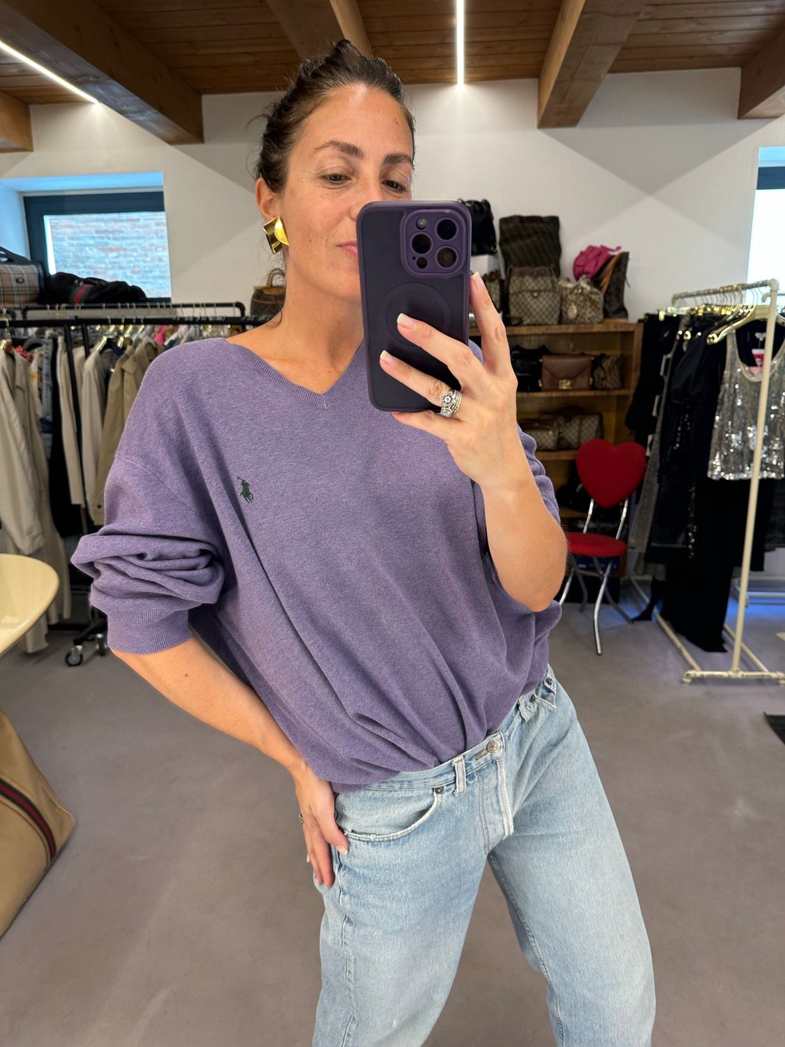 MAGLIONCINO V NECK RALPH LAUREN PIMA COTTON LILLA TG XXL