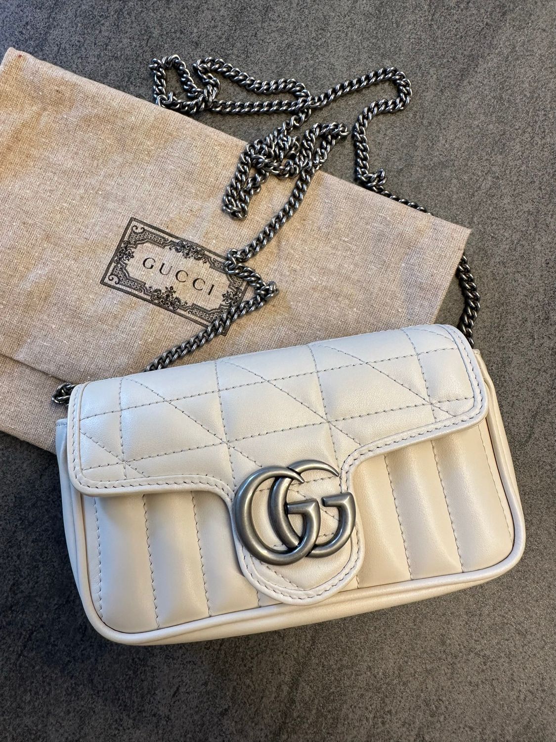 GUCCI MINI MARMONT BURRO HARDWARE ARGENTO SATINATO