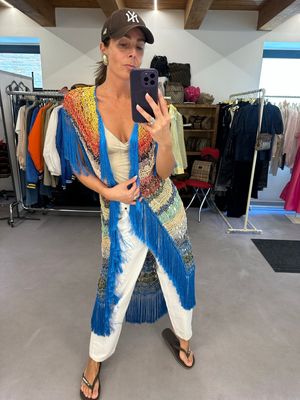 MAXI GILET TRICOT FILO MULTICOLOR LAMINATO E FRANGE