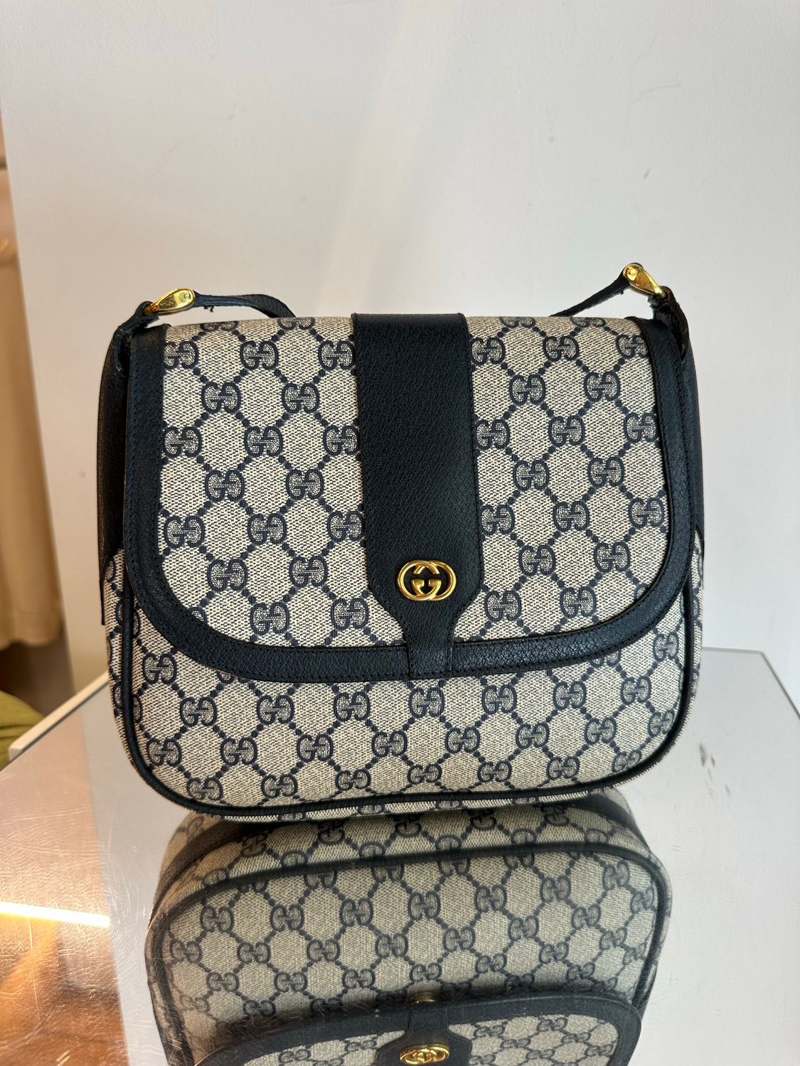 BORSA GUCCI VINTAGE BLU E ORO