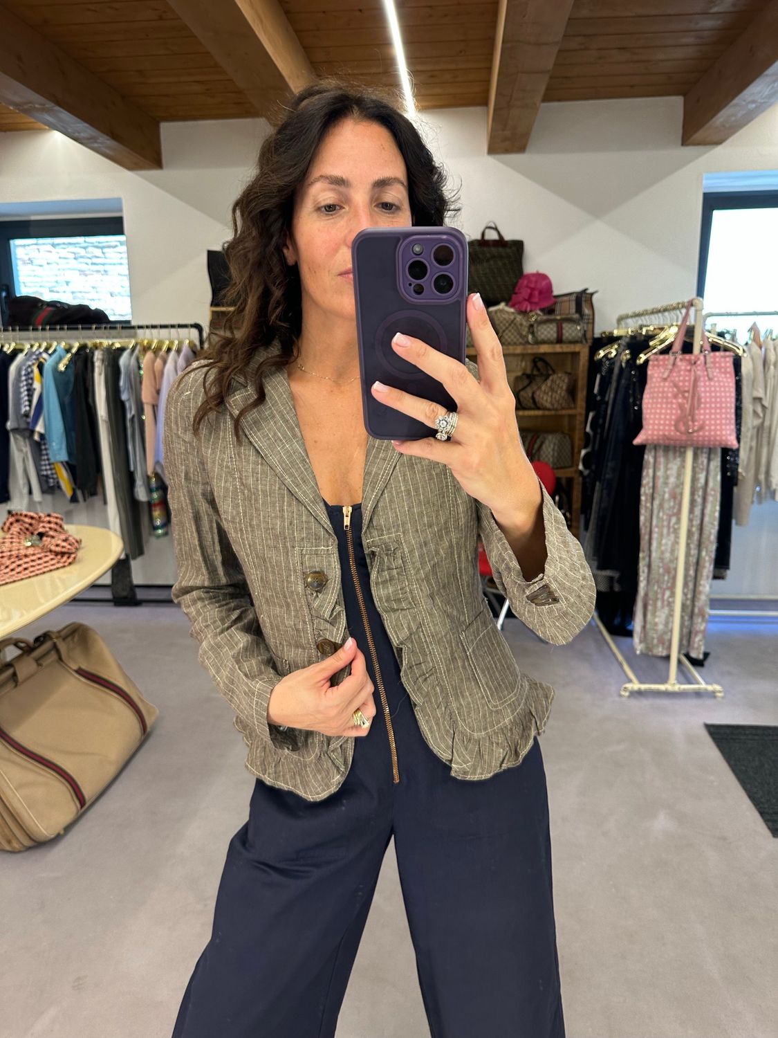 GIACCA MAX MARA LINO KAKI GESSATO NOCCIOLA