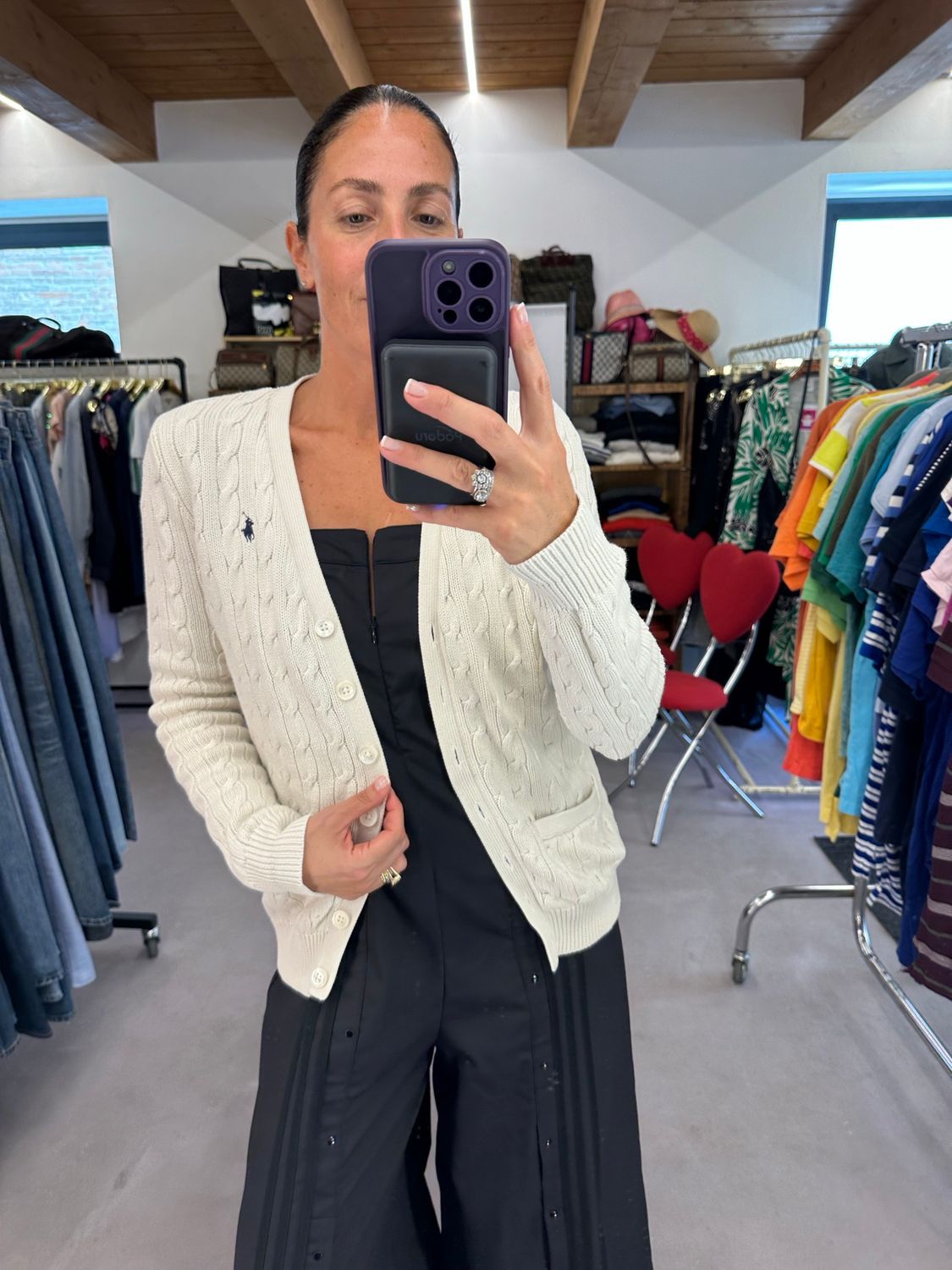 CARDIGAN TRECCE RALPH LAUREN PANNA CAVALLINO BLU