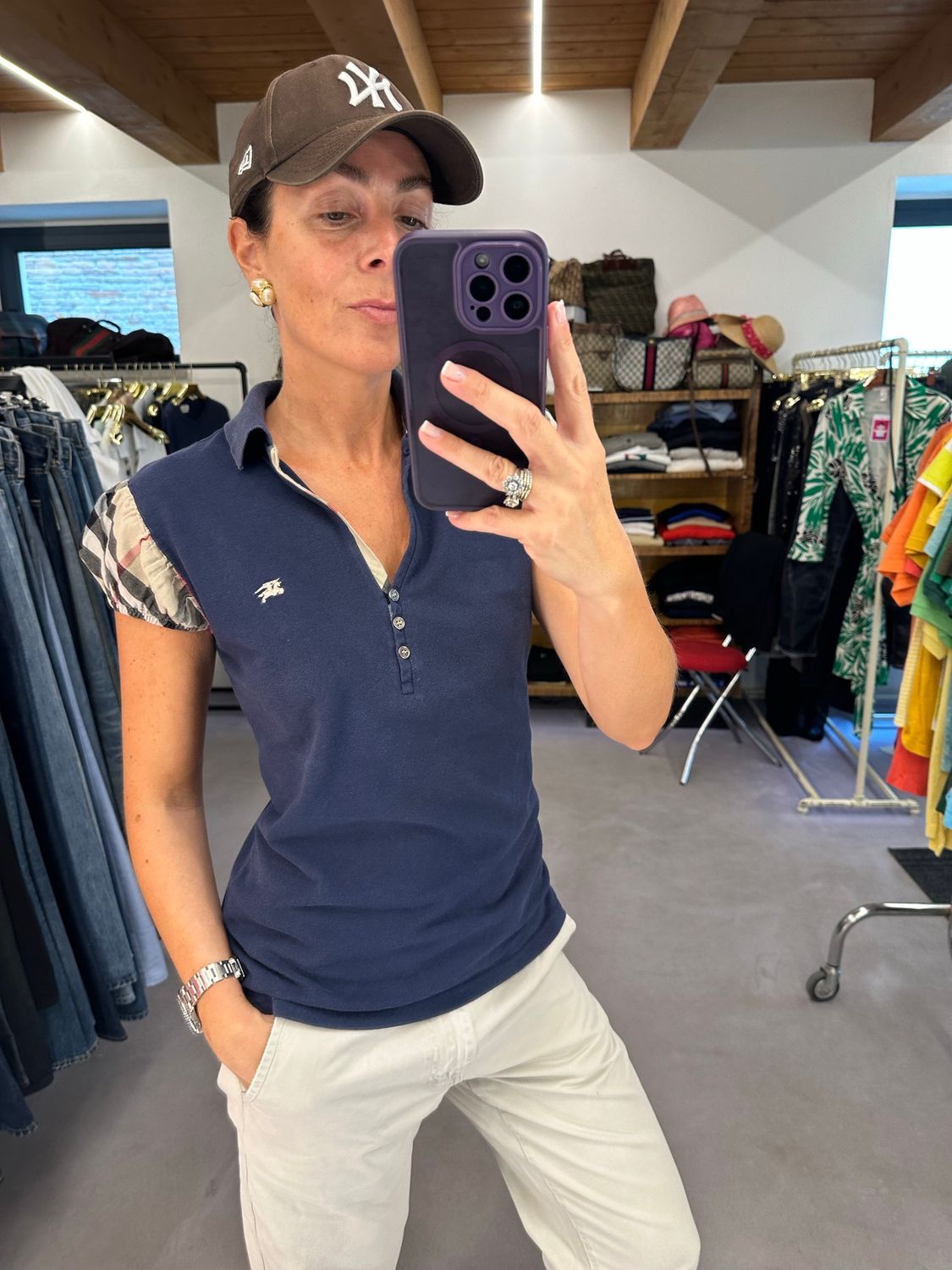 POLO BURBERRY BLU MANICHE FANTASIA CHECK