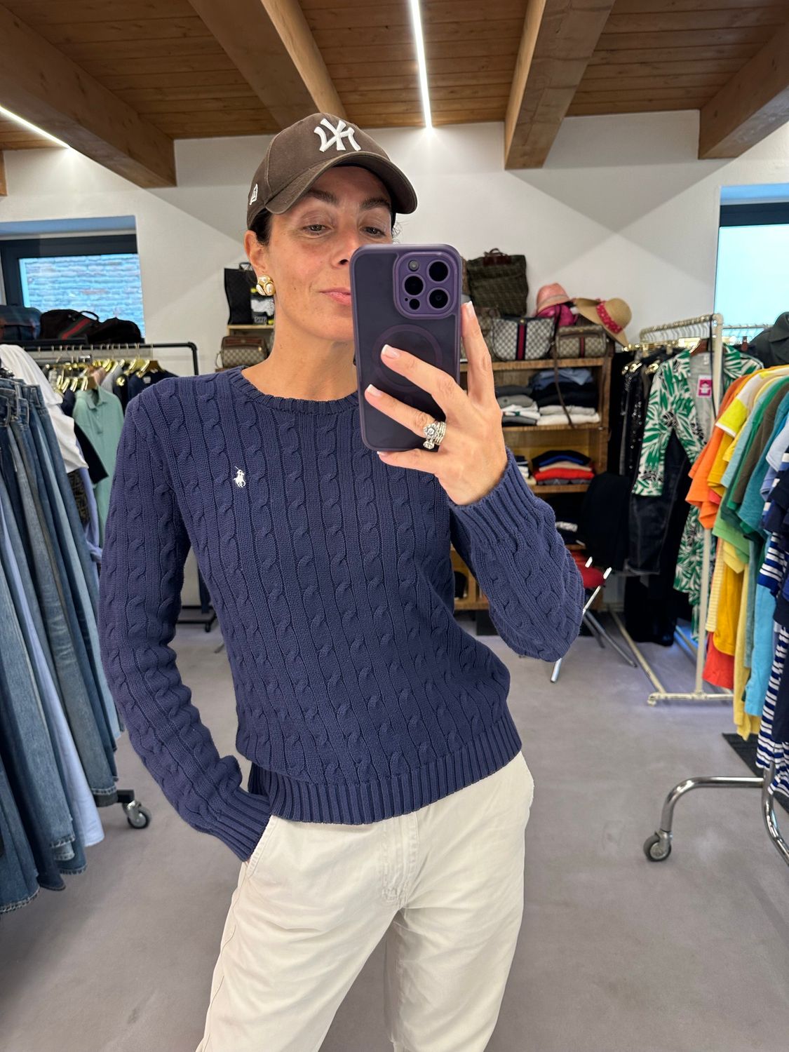 MAGLIONCINO RALPH LAUREN COTONE BLU A TRECCE TG L DONNA