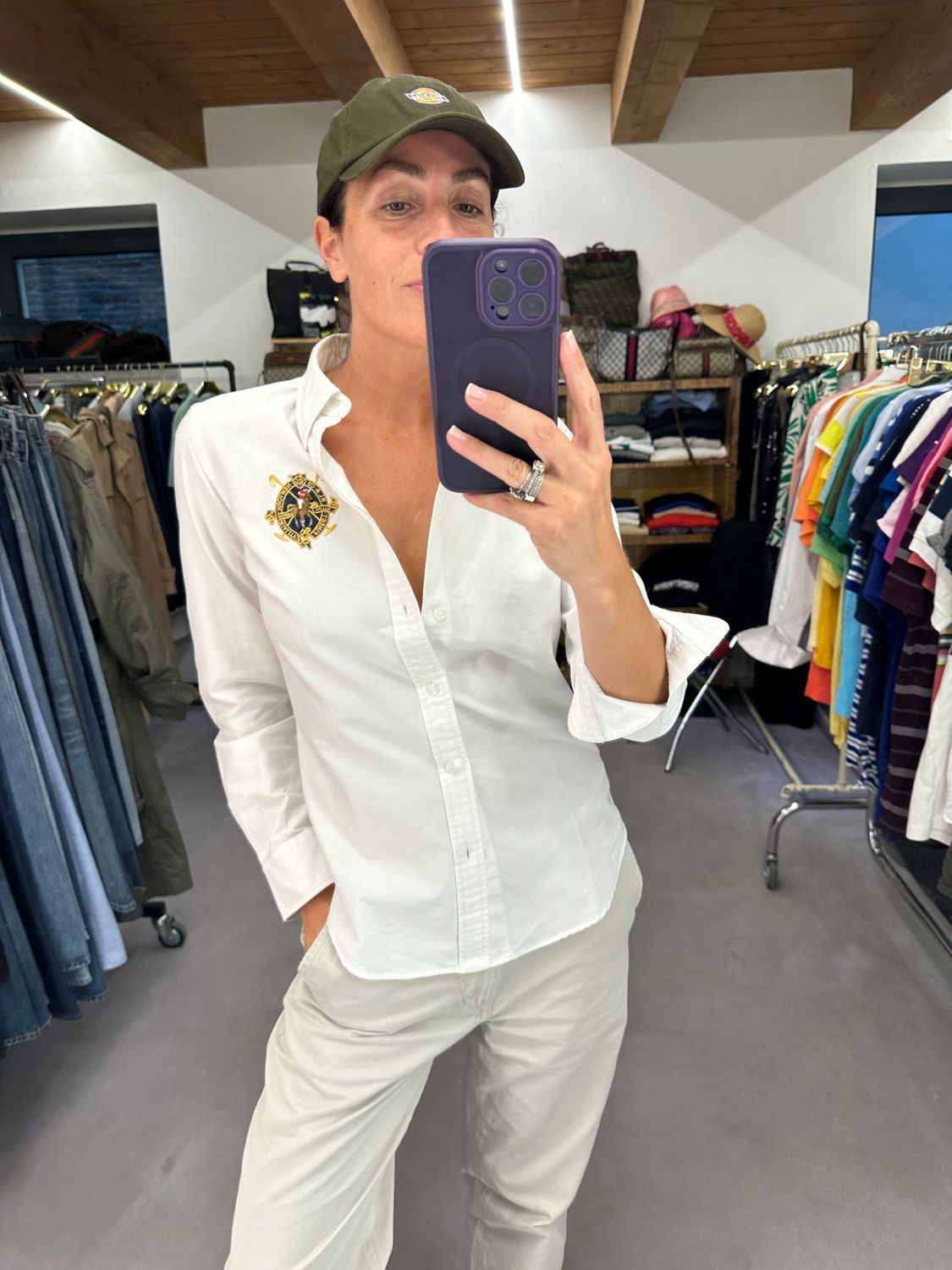 CAMICIA DONNA RALPH LAUREN COTONE OXFORD BIANCO LOGO ROYAL E CAVALLINO DETTAGLIATO TG S