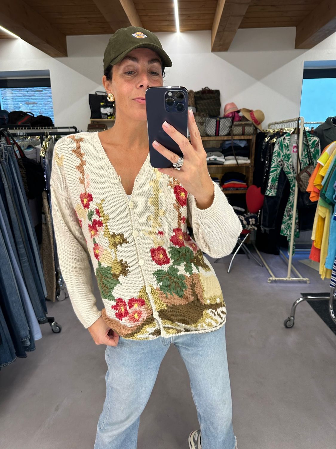 CARDIGAN FLOREALE RICAMATO A MANO PURO COTONE 