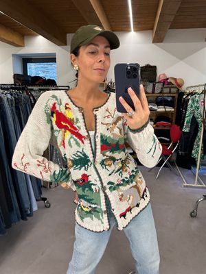 CARDIGAN RICAMATO A MANO FANTASIA UCCELLI
