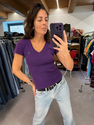 T-SHIRT RALPH LAUREN V NECK VIOLA DONNA TG S