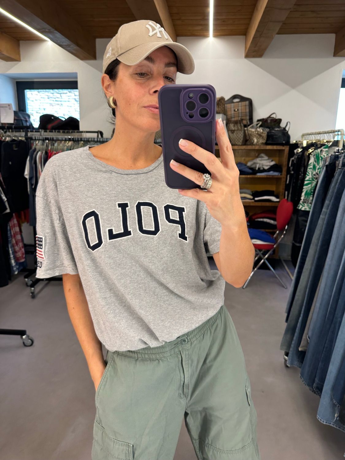 T-SHIRT POLO RL GRIGIO CHIARO MELANGE CON LOGO TG L