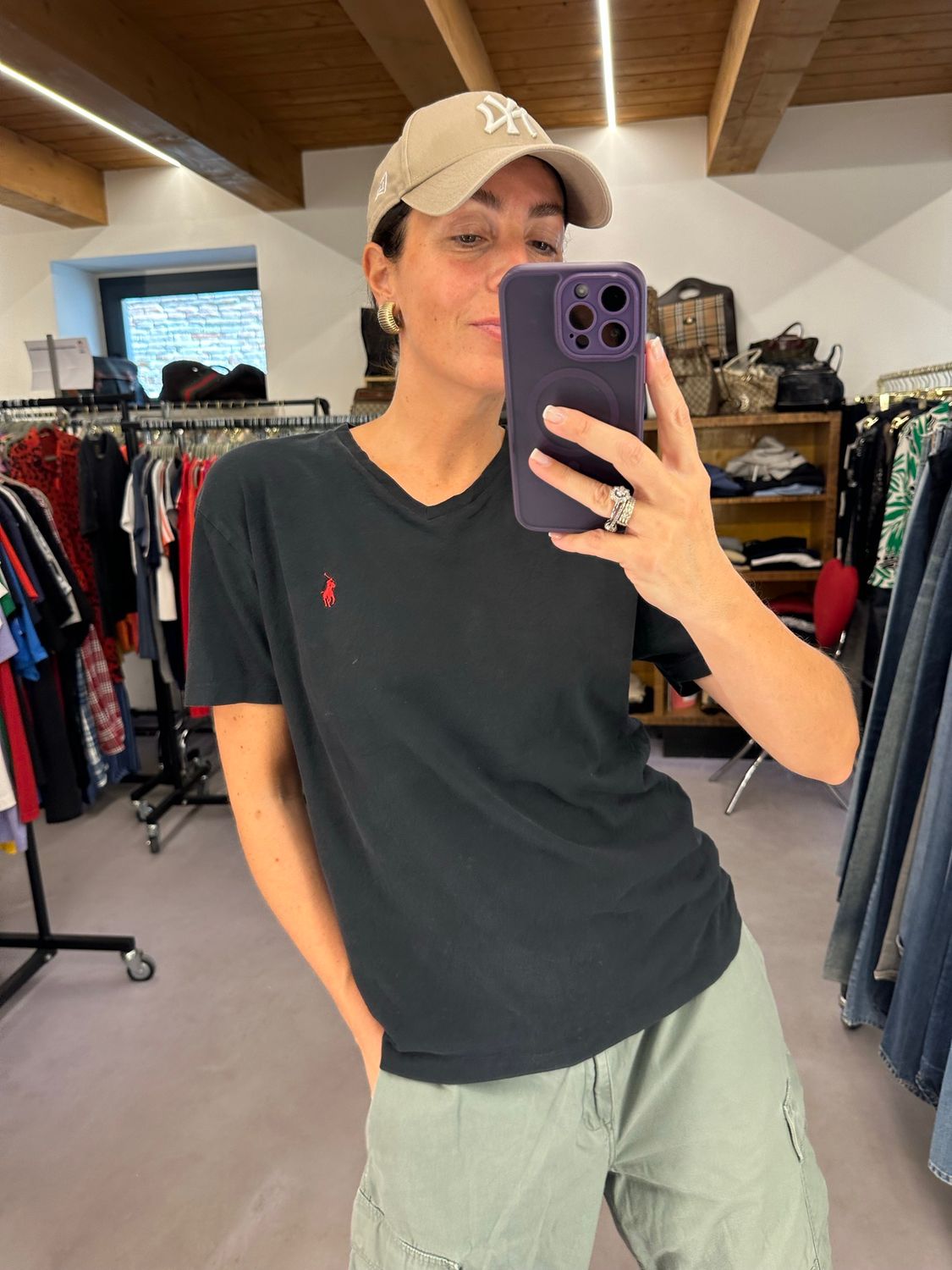 T-SHIRT RALPH LAUREN NERA V NECK CAVALLINO ROSSO TG S UNISEX
