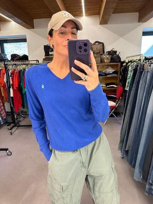 MAGLIONCINO RALPH LAUREN PIMA COTTON BLUETTE CAVALLINO VERDE FLUO