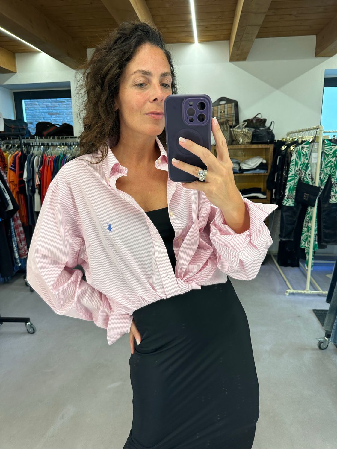 CAMICIA RALPH LAUREN BIANCA RIGHE ROSA CAVALLINO LAVANDA