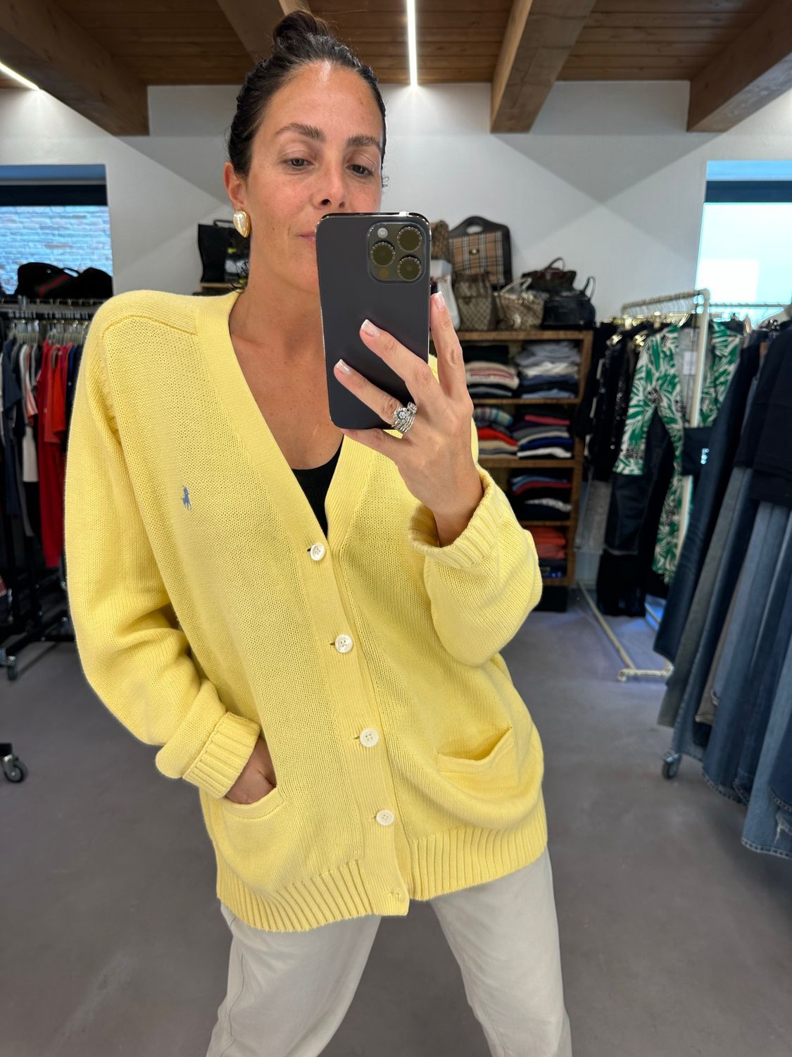 CARDIGAN RALPH LAUREN COTONE GIALLO PASTELLO TG L UNISEX