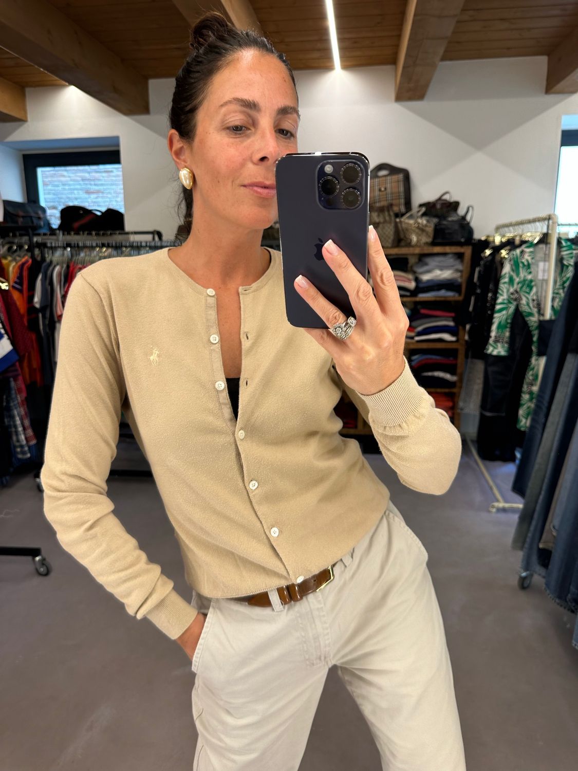 CARDIGAN RALPH LAUREN PIMA COTTON SABBIA TG L DONNA