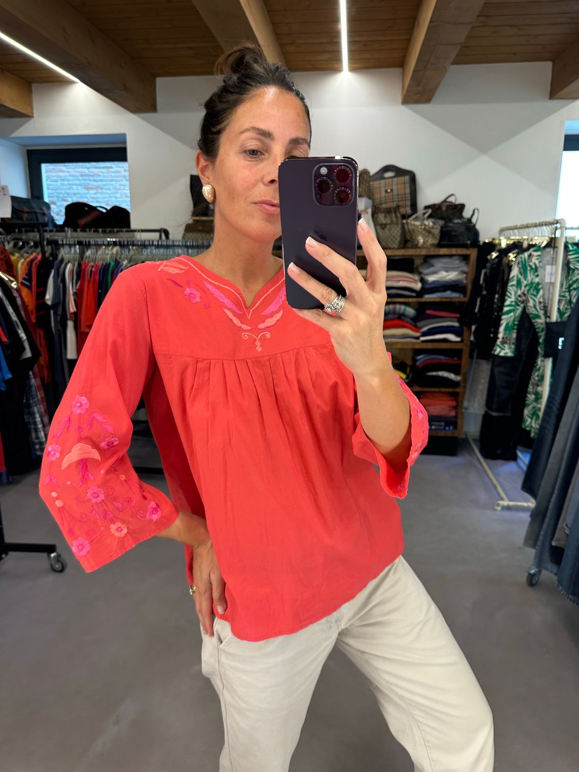 CAMICIA RALPH LAUREN ROSA FRAGOLA CON RICAMI TG M DONNA