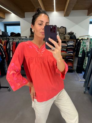 CAMICIA RALPH LAUREN ROSA FRAGOLA CON RICAMI TG M DONNA