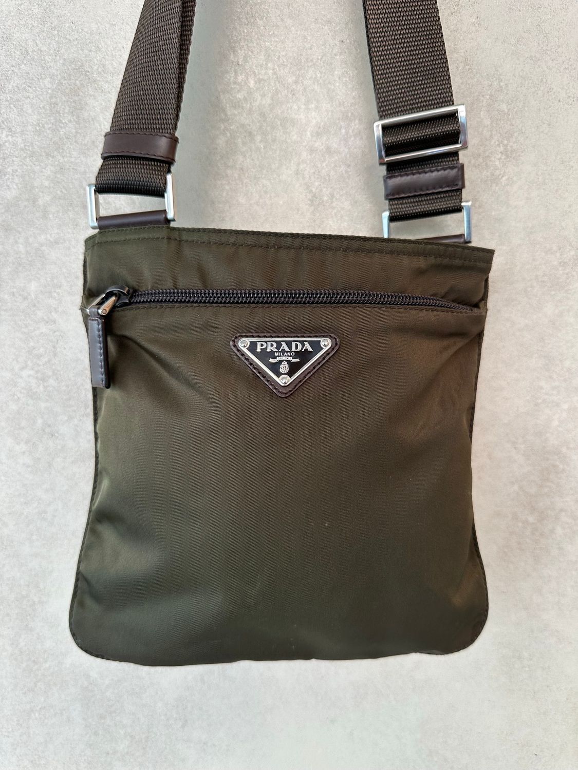 TRACOLLA PIATTA PRADA NYLON VERDE MILITARE 