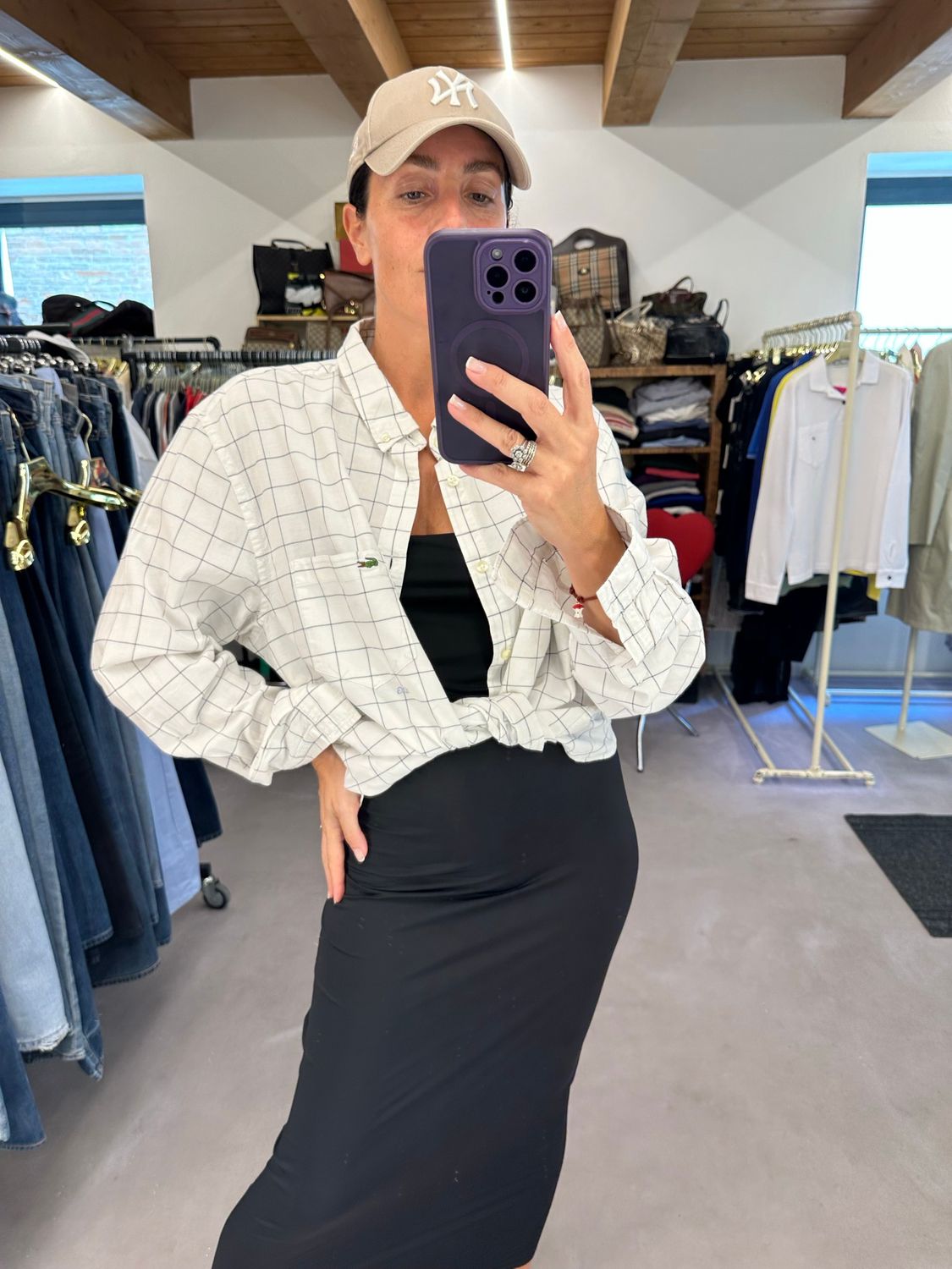 CAMICIA LACOSTE BIANCA SQUADRETTATURA MAXI GRIGIO ANTRACITE CON LOGO RICAMATO TG 2XL 