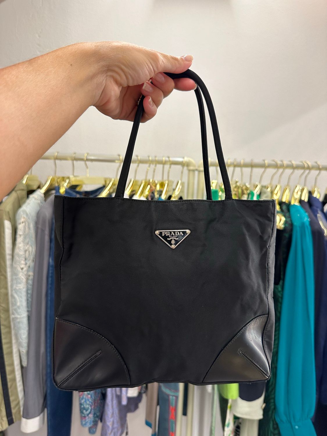 SHOPPERINA PRADA NYLON NERO E PELLE MANICI TUBOLARI